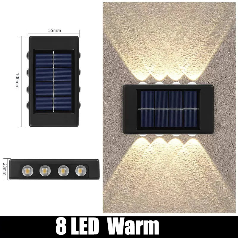 Solar Powered Garden Wall Light Outdoor Waterproof 6LED Beads up down Lamp for Street Terrace Fence Courtyard Wall Decoration